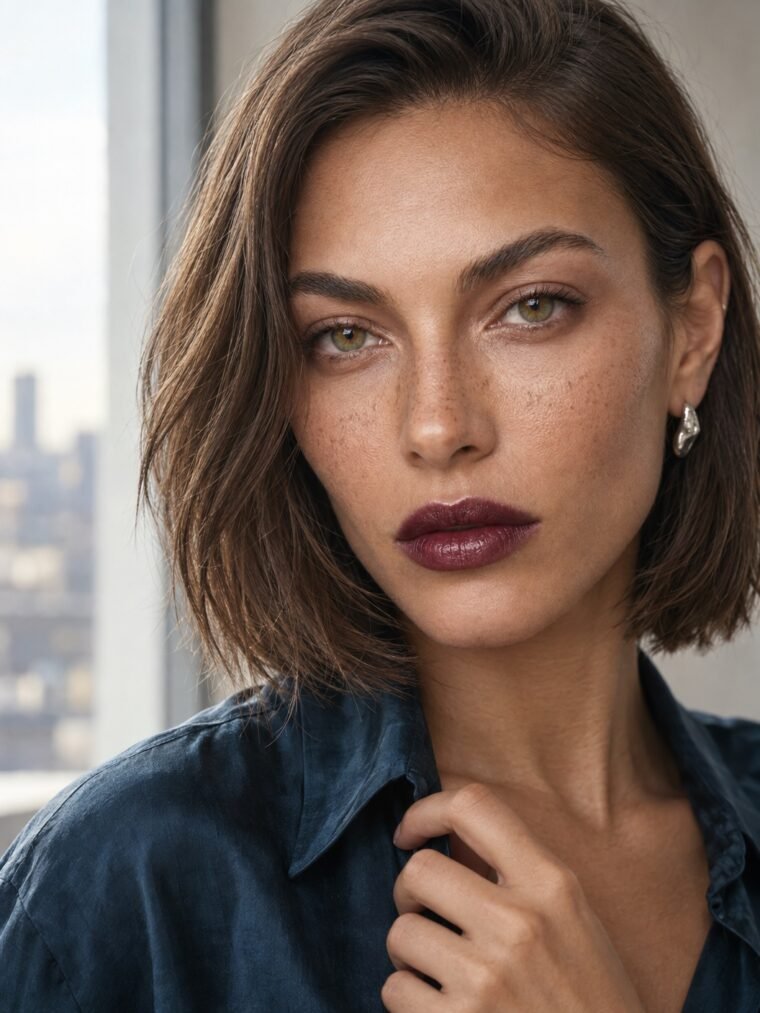 A tight beauty crop of KODA with natural skin and one sophisticated deep lip colour