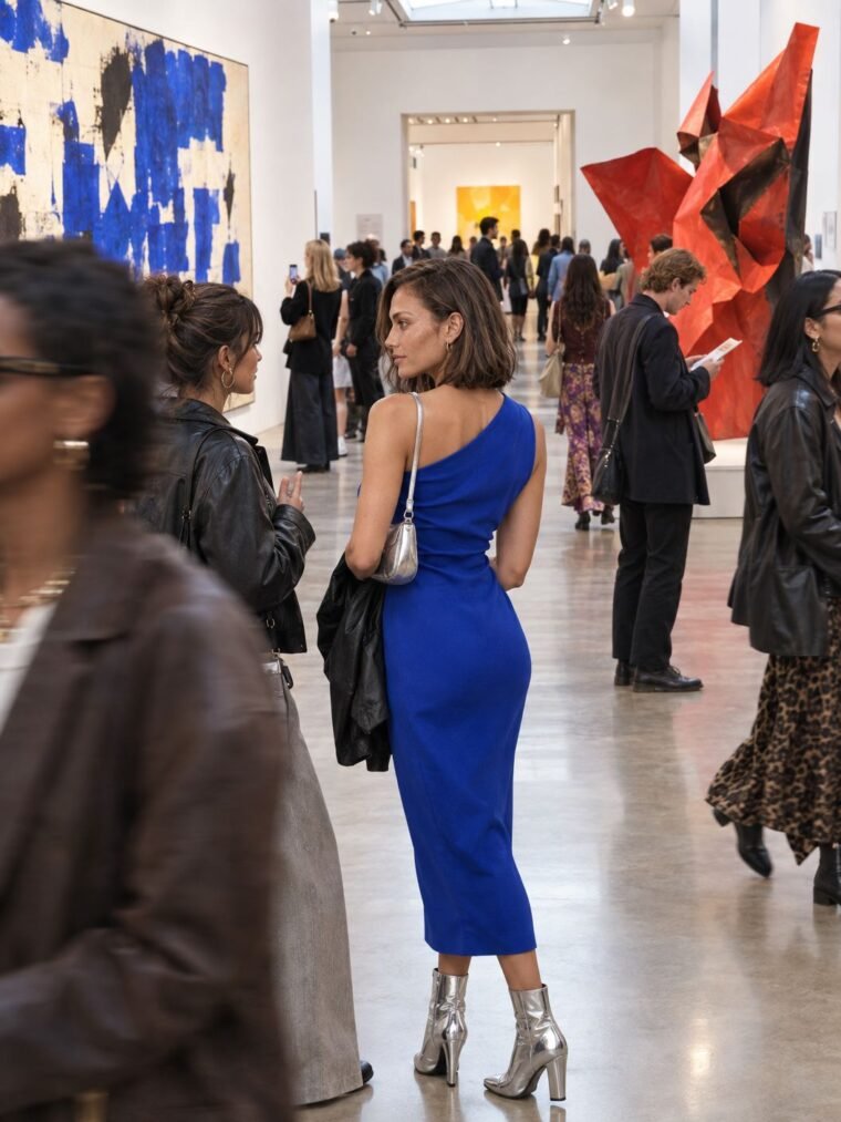 A London gallery exhibition, visitors among the art