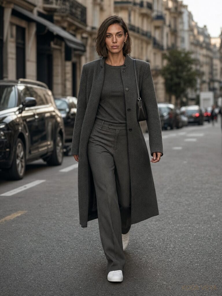 London street style, long coat over tailoring