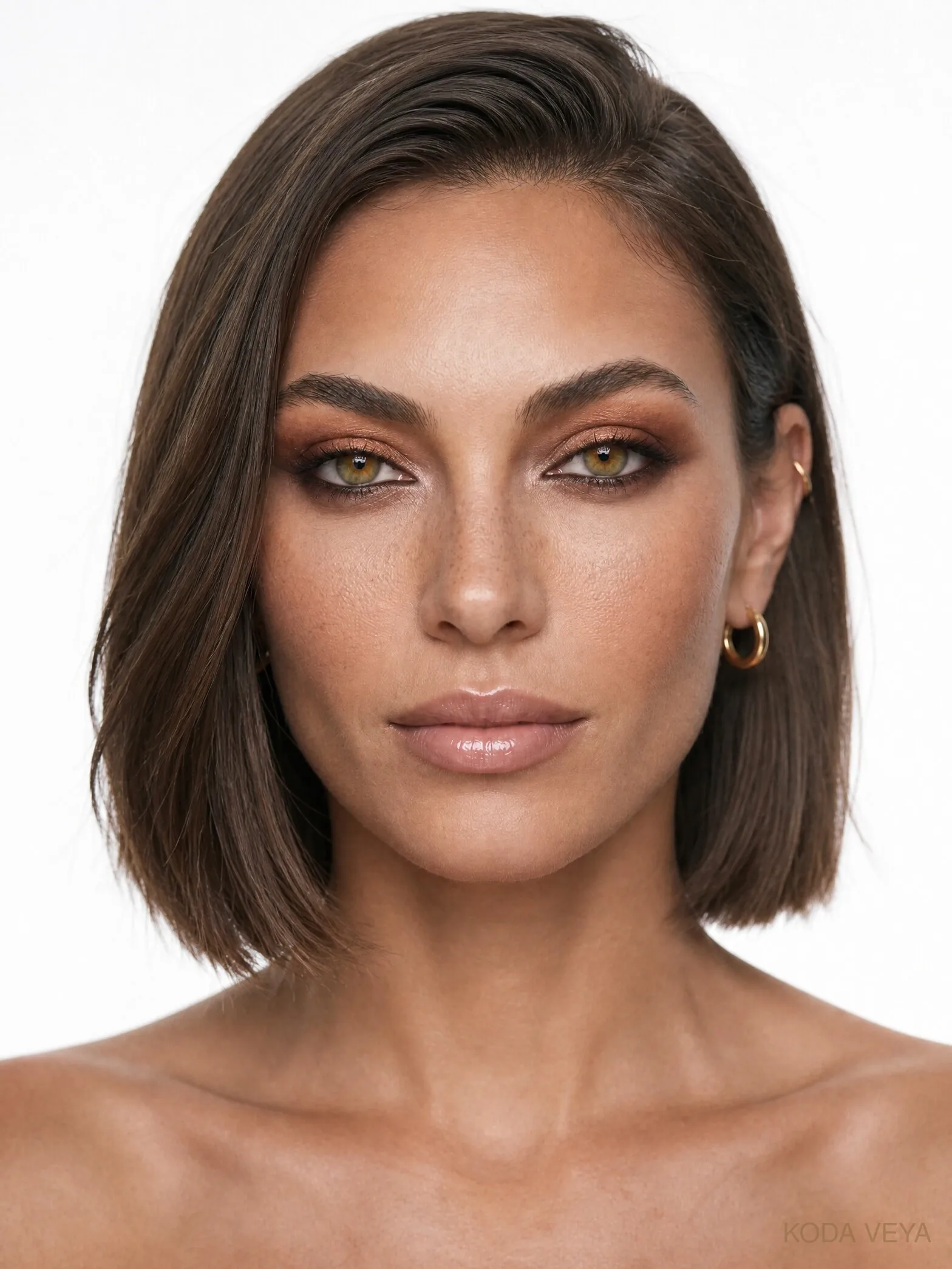 Look 01, Copper × Espresso: Koda with a burnished copper lid deepened with espresso brown at the outer corner