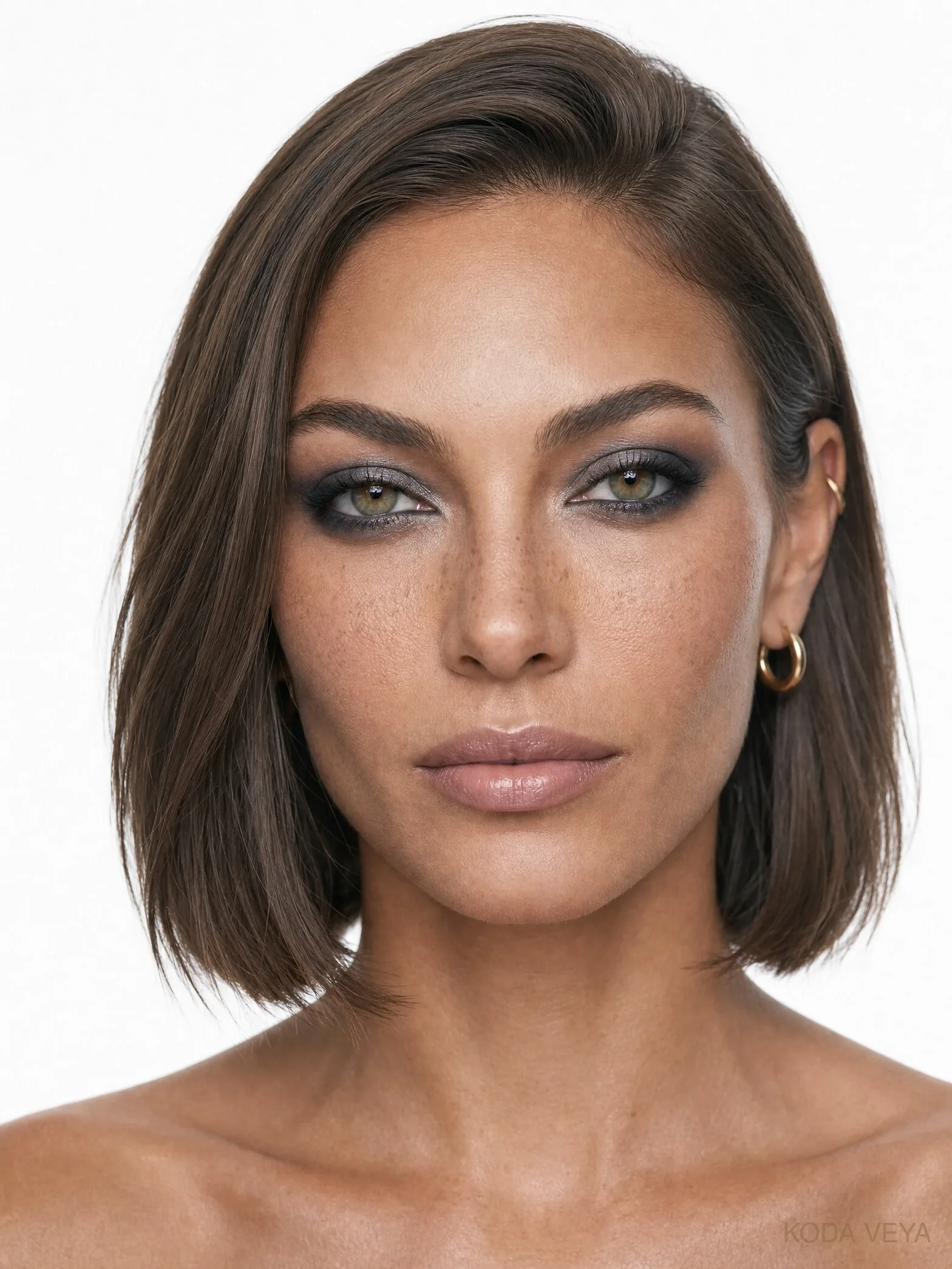 Look 05, Gunmetal × Navy: Koda with a satin gunmetal lid and deep navy at the outer corner and lash line