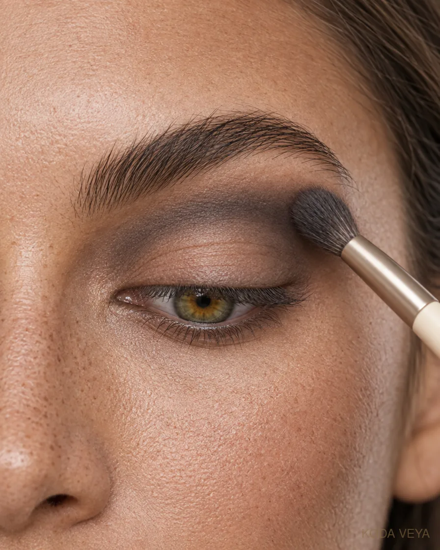Black smoky eye step 1: Blend charcoal through the crease before any black goes near the eye