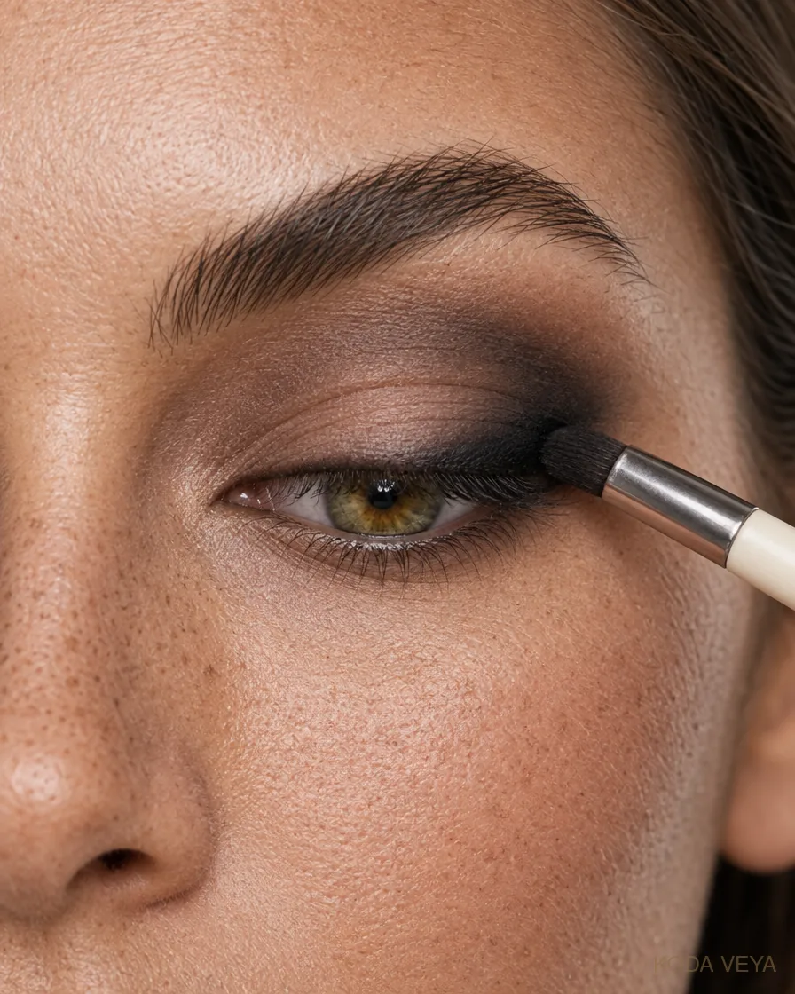 Black smoky eye step 2: Press black close to the upper lash line and outer corner rather than over the whole lid