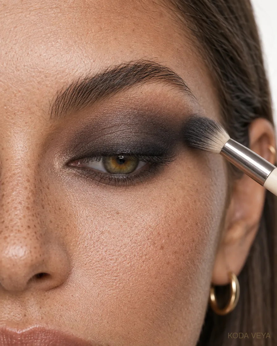 Black smoky eye step 3: Blend charcoal up and out until there is no visible border, only structure