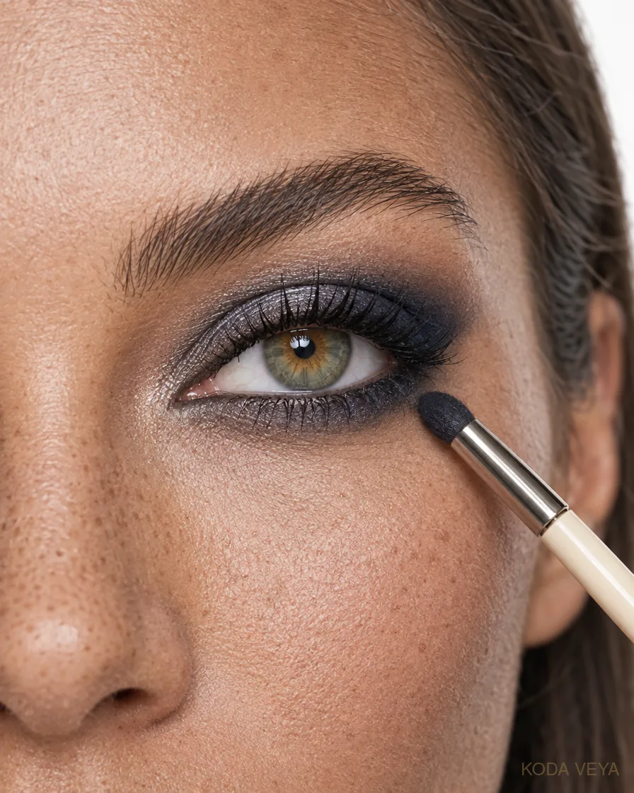Gunmetal smoky eye step 4: Run a little graphite beneath the lower lashes, soften it, then mascara