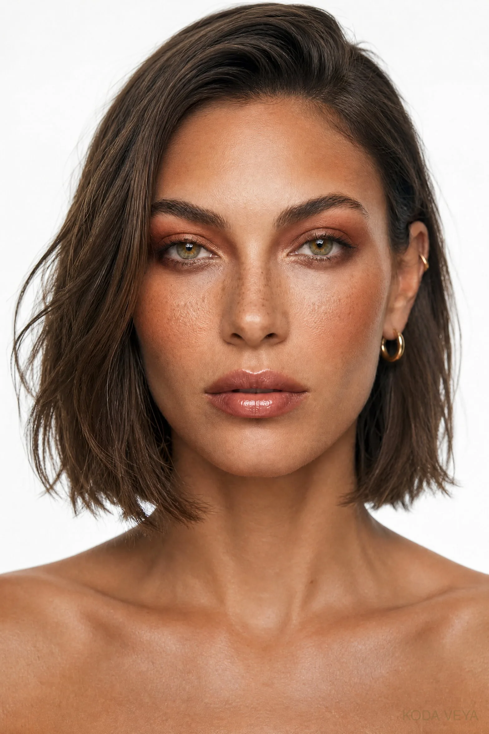 Look 03, Bronzed: Koda with a burnished bronze eye, warm cheeks and a terracotta lip