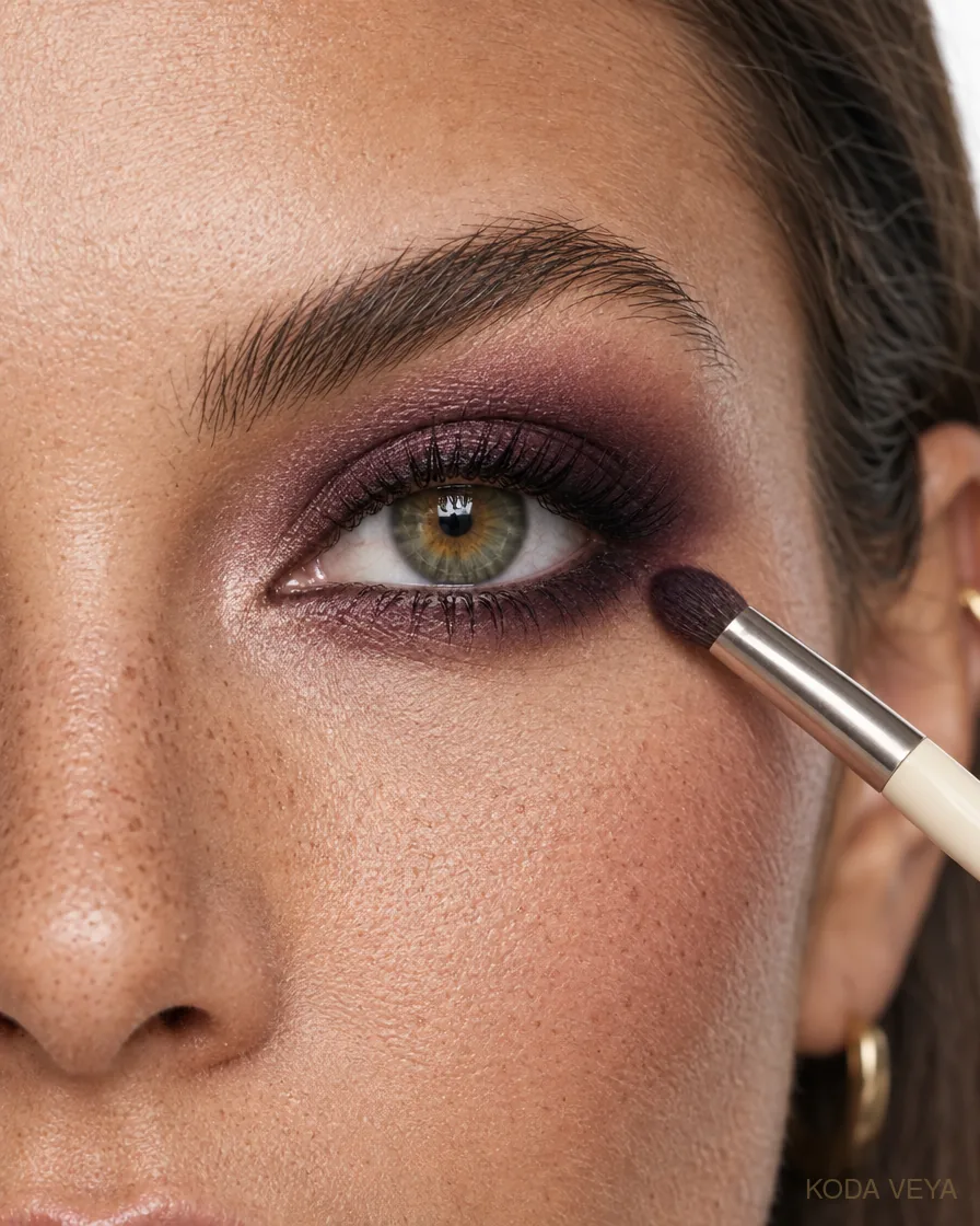 Plum smoky eye step 4: Work a little blackberry beneath the lower lashes, soften it thoroughly, then mascara